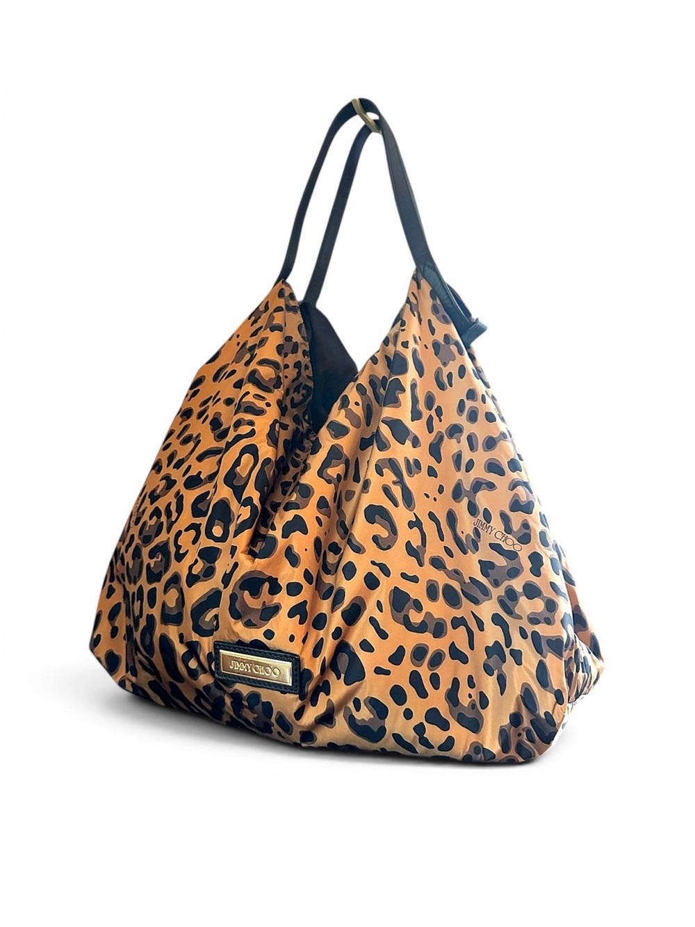 Jimmy Choo Nylon & Leather Leopard Print Shoulder Bag
